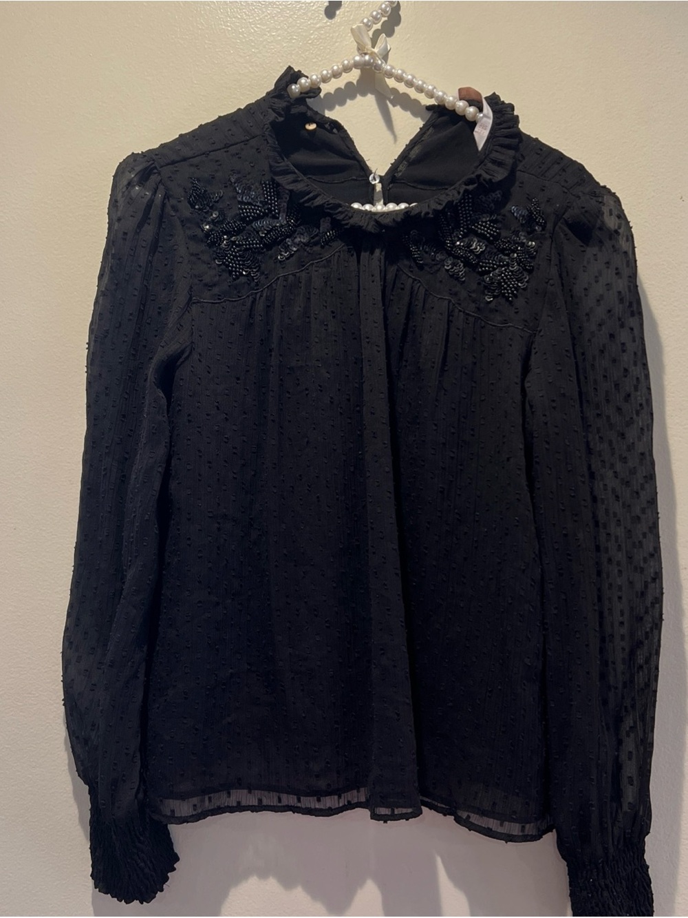 Zara Trafaluc Collection Black Sheer Beaded Sequin Blouse XS